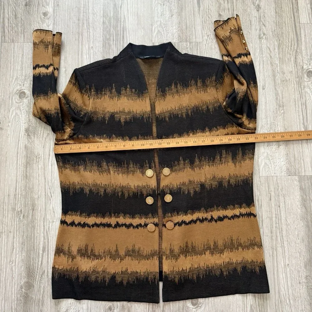 Misook Women's Knit Blazer Jacket Black & Cognac Earth Tone Geometric Print Luxe
